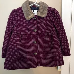 NWT Pink and Black Pea Coat with Fur Neck